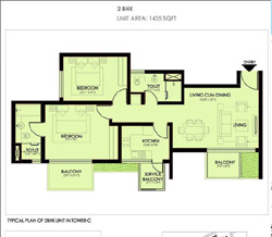 Ireo Victory Valley Floor Plans 2 BHK + 2T | 1435 SQ.FT